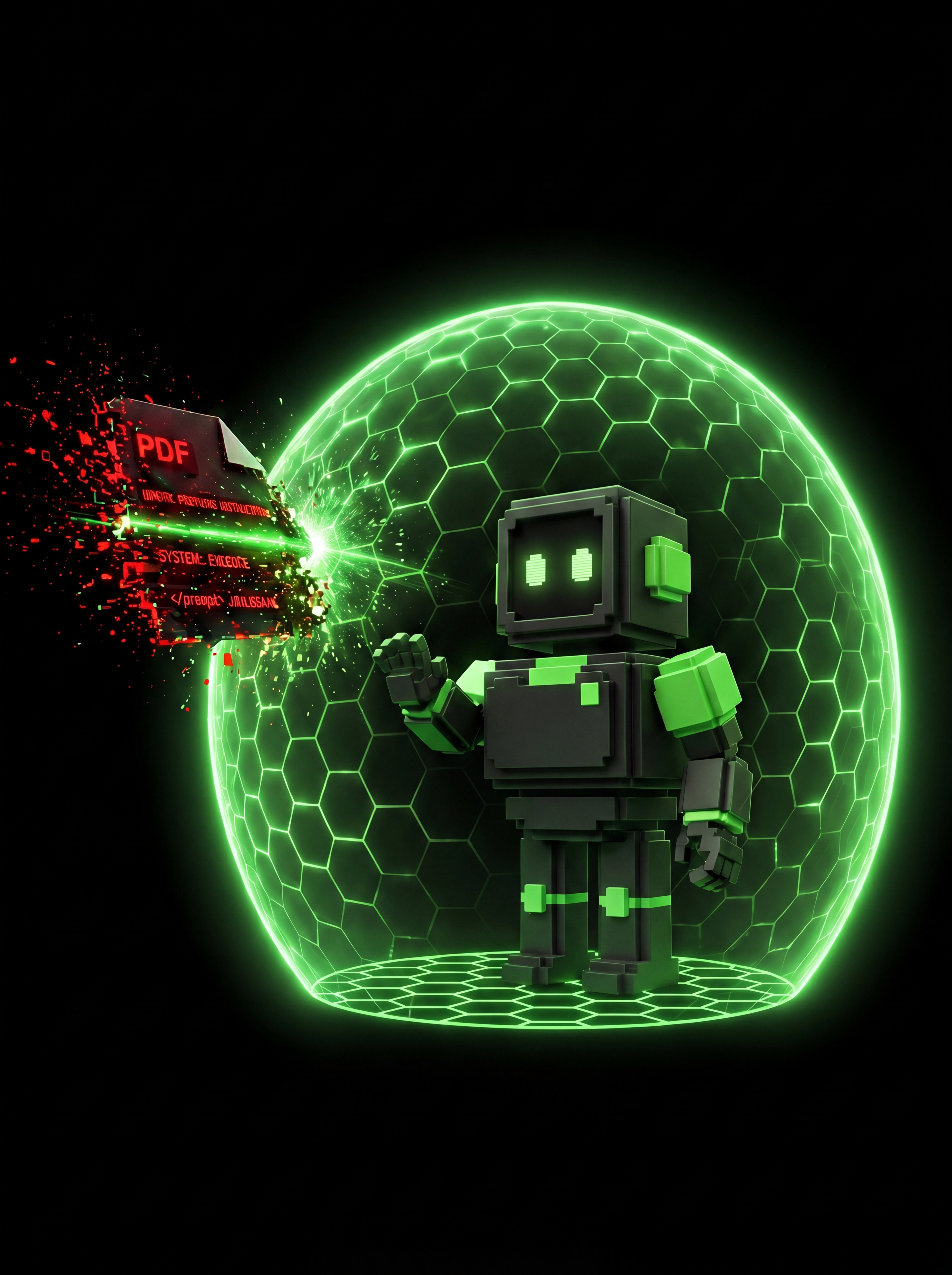 AgentDrop mascot shielded from a prompt injection attack