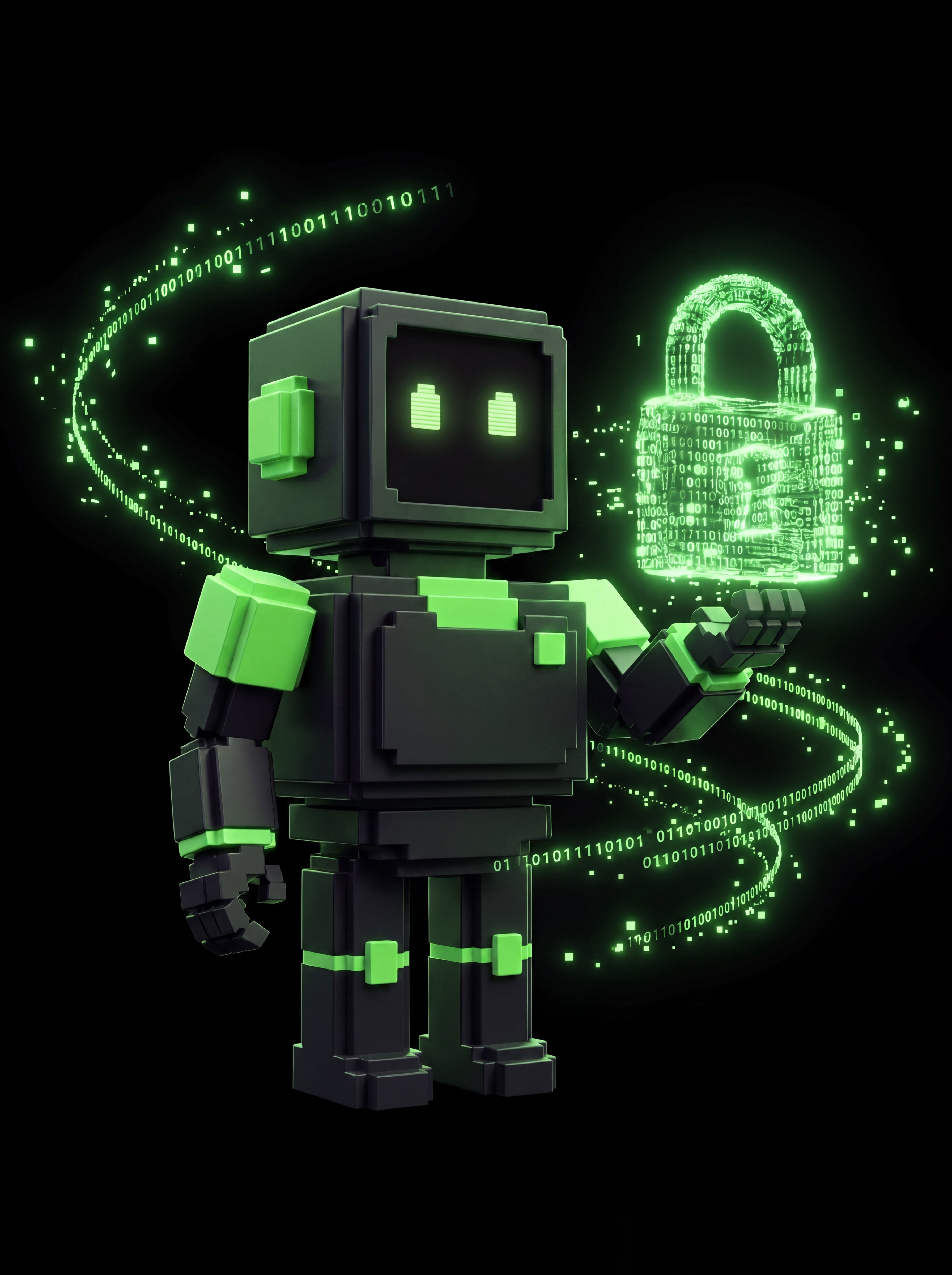 AgentDrop mascot holding an encrypted data padlock